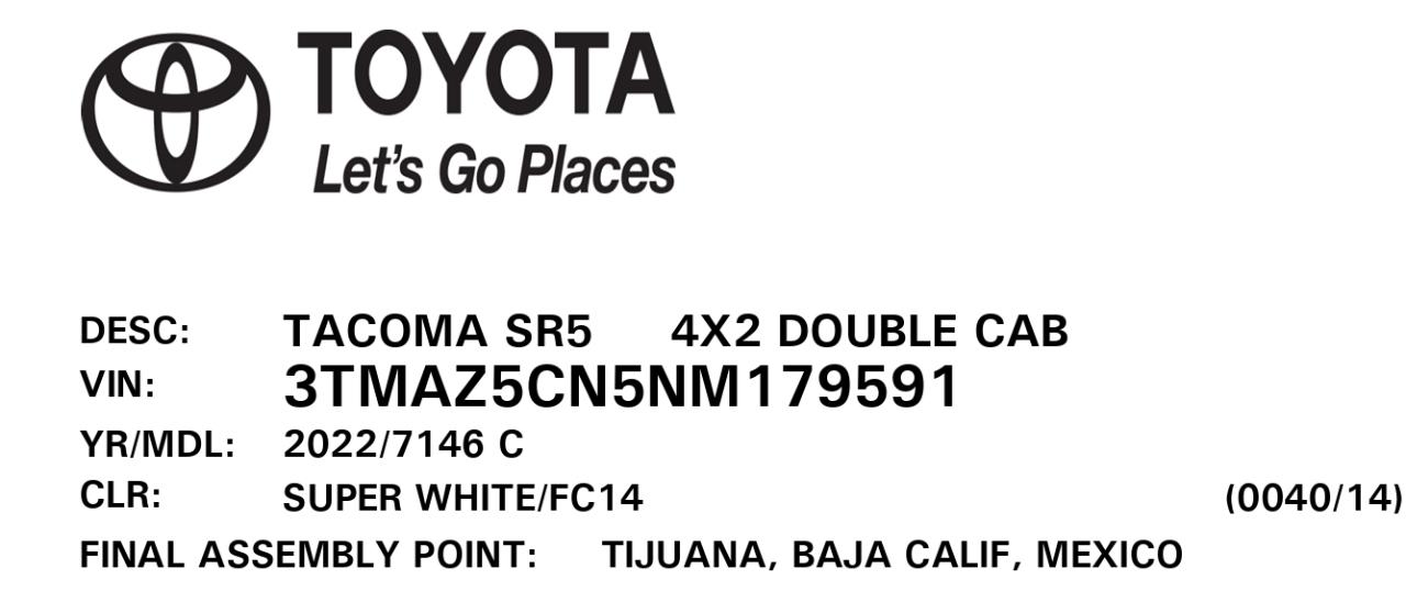 Toyota Tacoma SR5 Double Cab Long Bed V6 6AT 2WD 2022