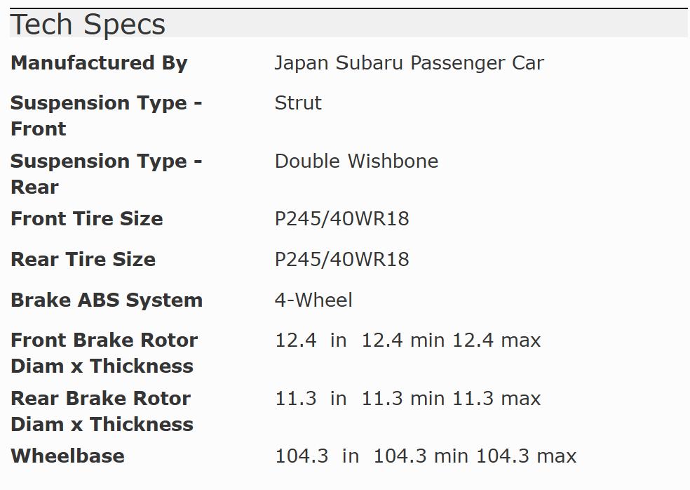 Subaru WRX Limited 6M 2017