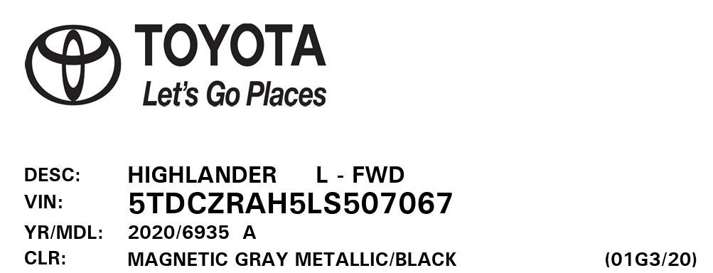 Toyota Highlander L 2020