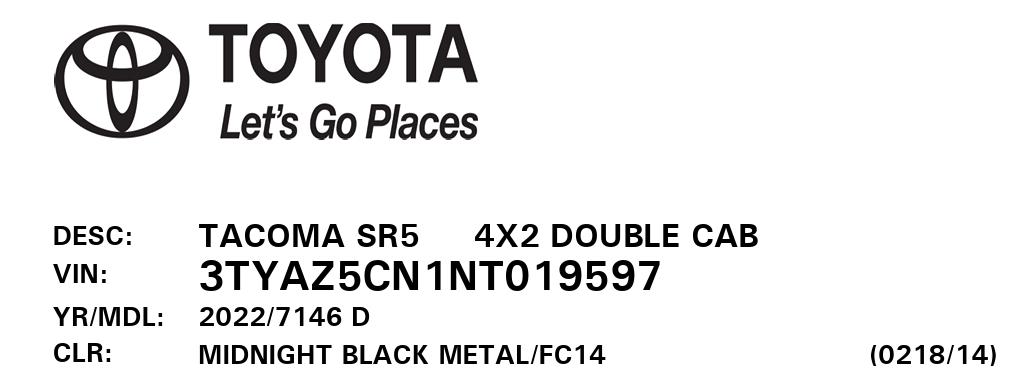 Toyota Tacoma SR5 Double Cab Long Bed V6 6AT 2WD 2022