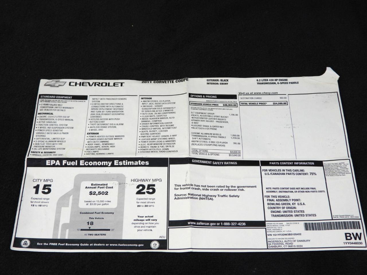 Chevrolet Corvette Preferred Coupe 2LT 2011