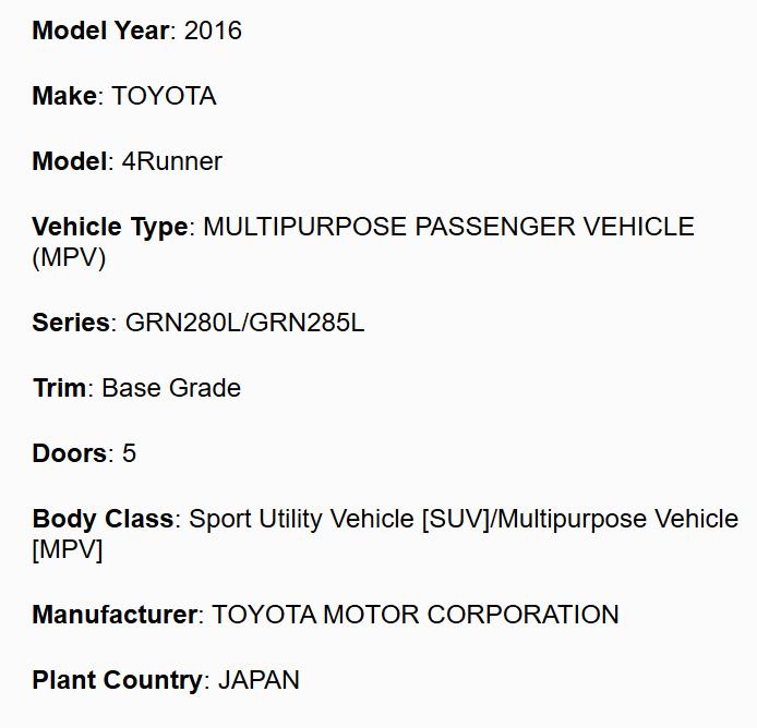 Toyota 4Runner SR5 2WD 2016