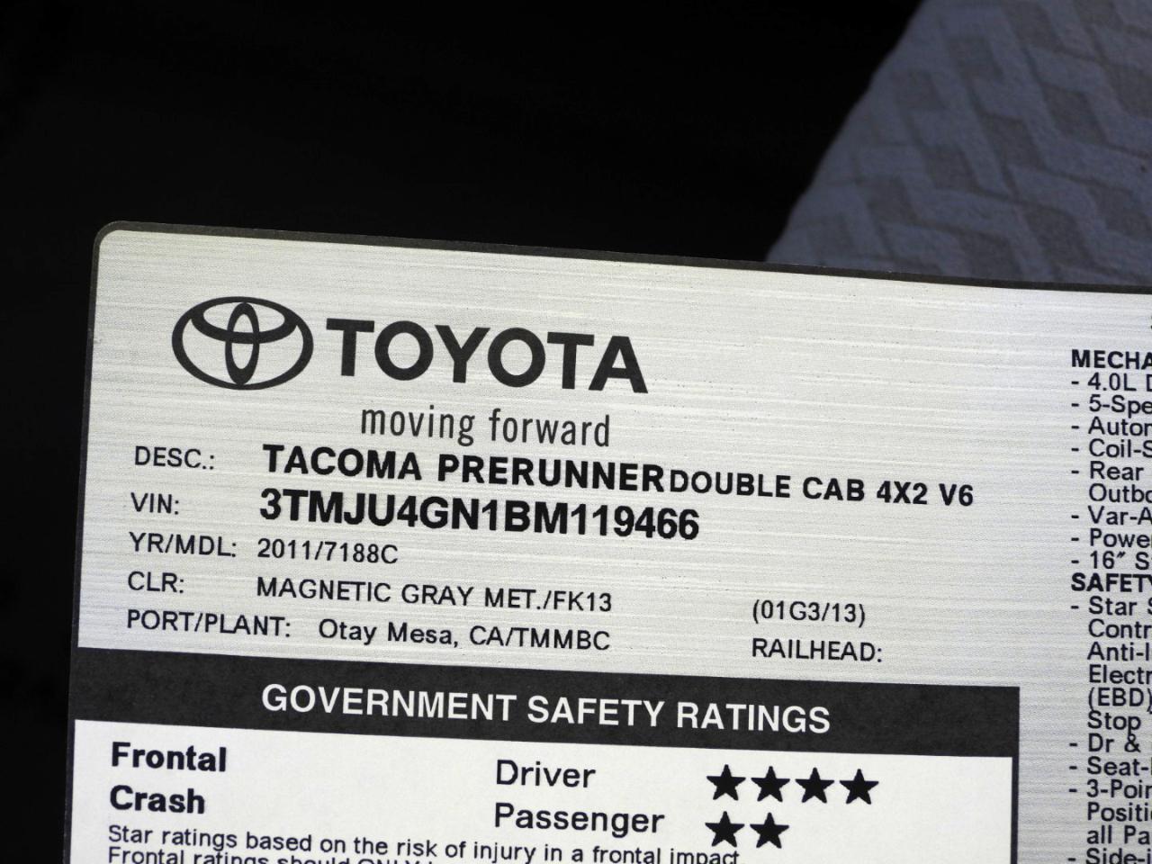 Toyota Tacoma PreRunner Double Cab V6 Auto 2WD 2011