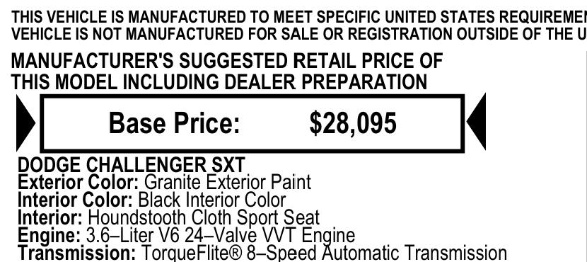 Dodge Challenger 2dr Cpe SXT 100th Anniversary Appearance Group 2020