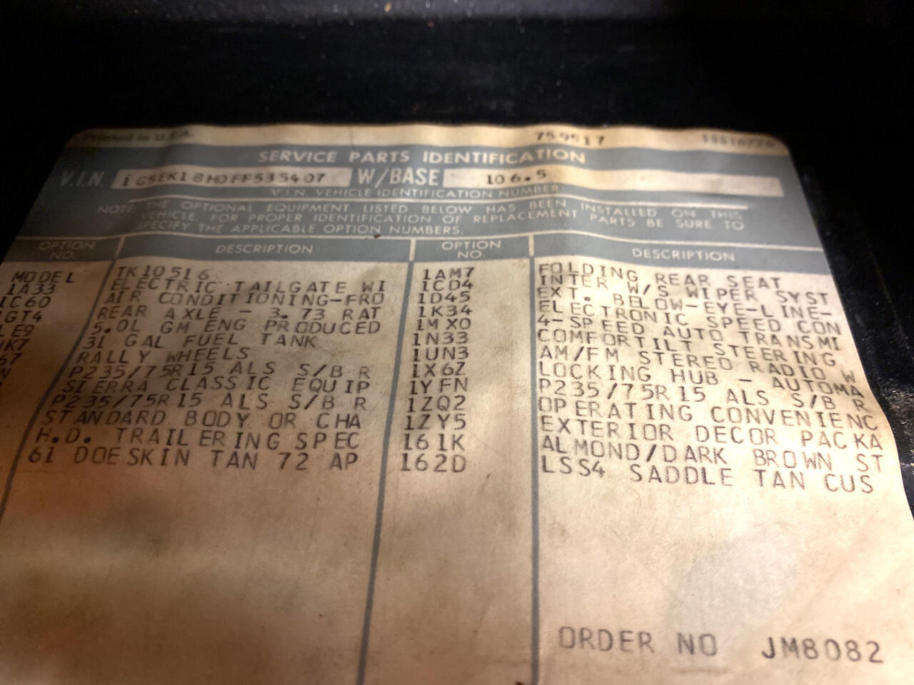 GMC Jimmy C/K 1500 Sierra 4WD 1985