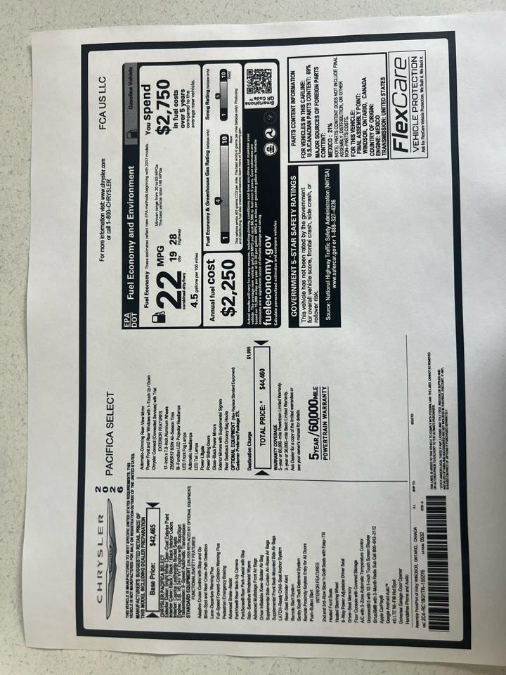 Chrysler Pacifica Select FWD 2026