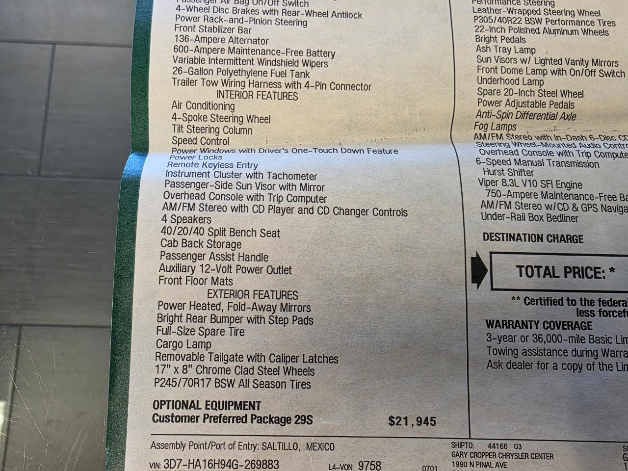 Dodge Ram 1500 SRT-10 2WD 2004