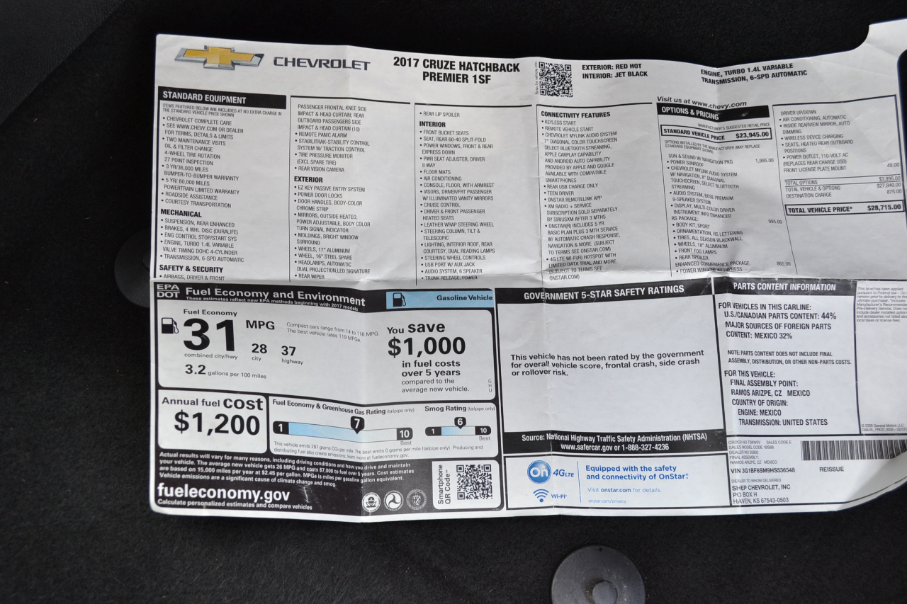 Chevrolet Cruze Premier Hatchback 2017 Chevrolet Cruze Premier Hatchback 2017