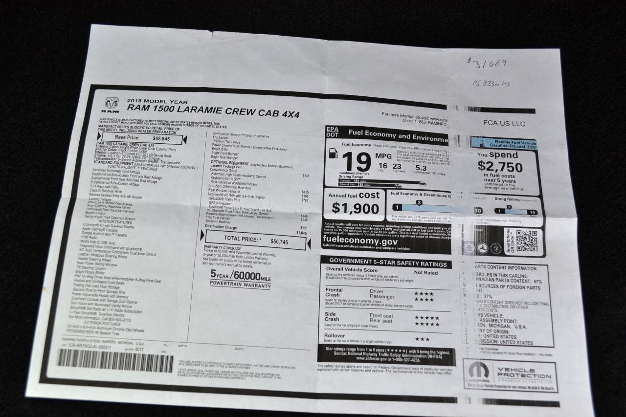 RAM 1500 Laramie Crew Cab SWB 4WD 2018