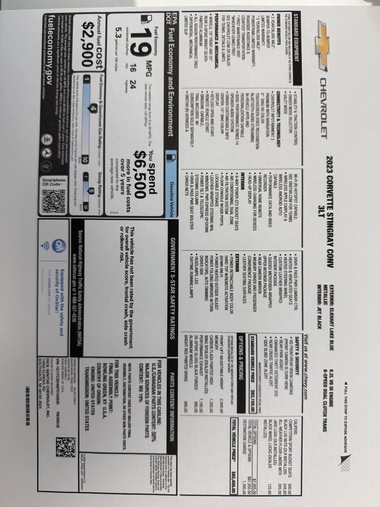 Chevrolet Corvette 2dr Stingray Conv w/3LT 2023