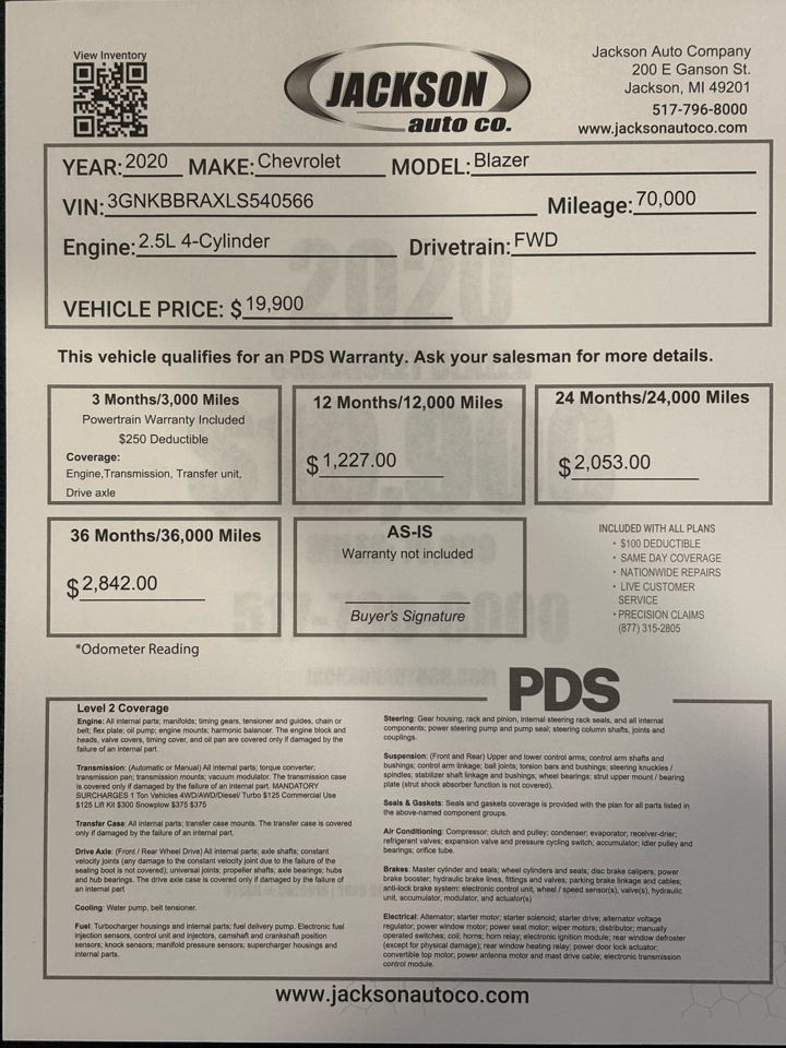 Chevrolet Blazer FWD 4dr LT w/1LT 2020 Chevrolet Blazer FWD 4dr LT w/1LT 2020