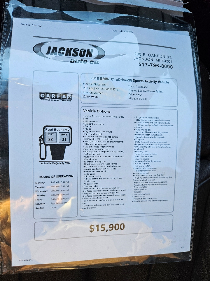 BMW X1 xDrive28i Sports Activity Vehicle 2018