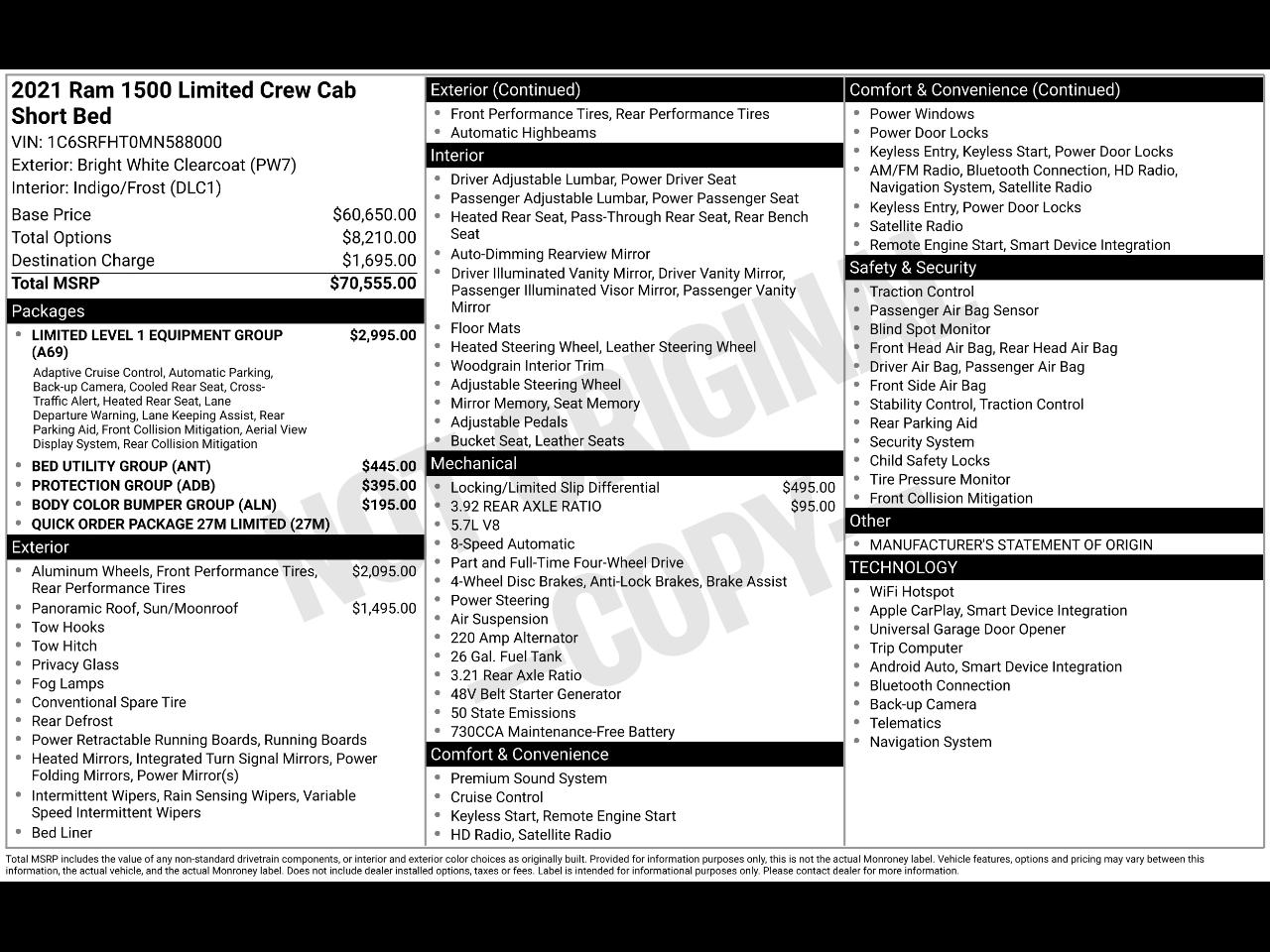 2021 RAM 1500 LIMITED Crew Cab / Short Bed