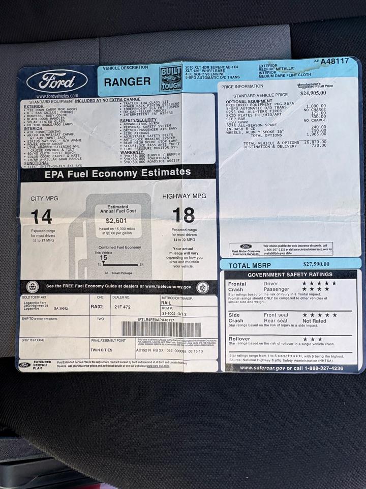 Ford Ranger Sport SuperCab 4-Door 4WD 2010