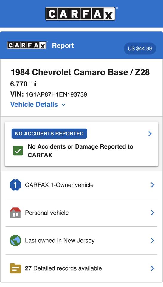 Chevrolet Camaro Z28 1984