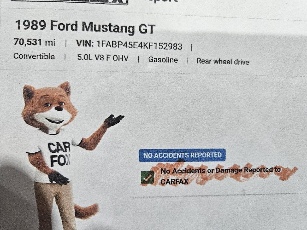 Ford Mustang GT convertible 1989