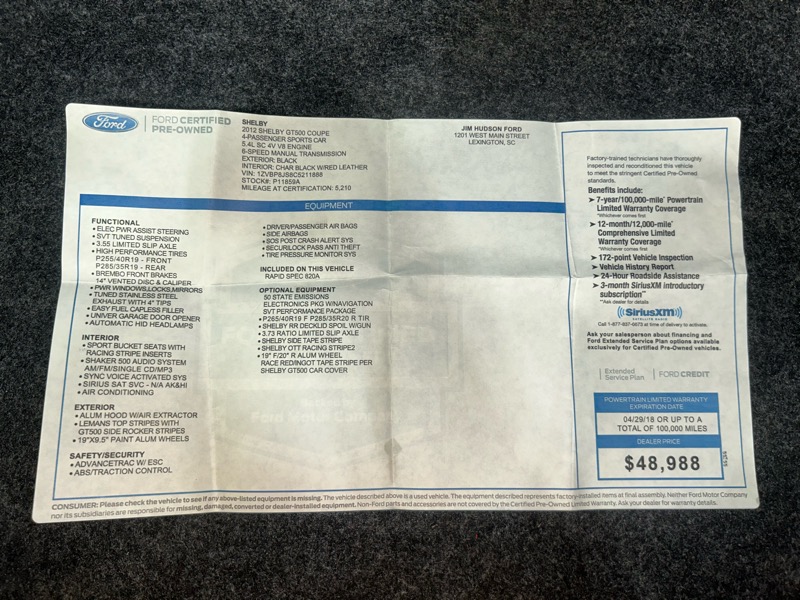 Ford Mustang Shelby GT500 Fastback 2012