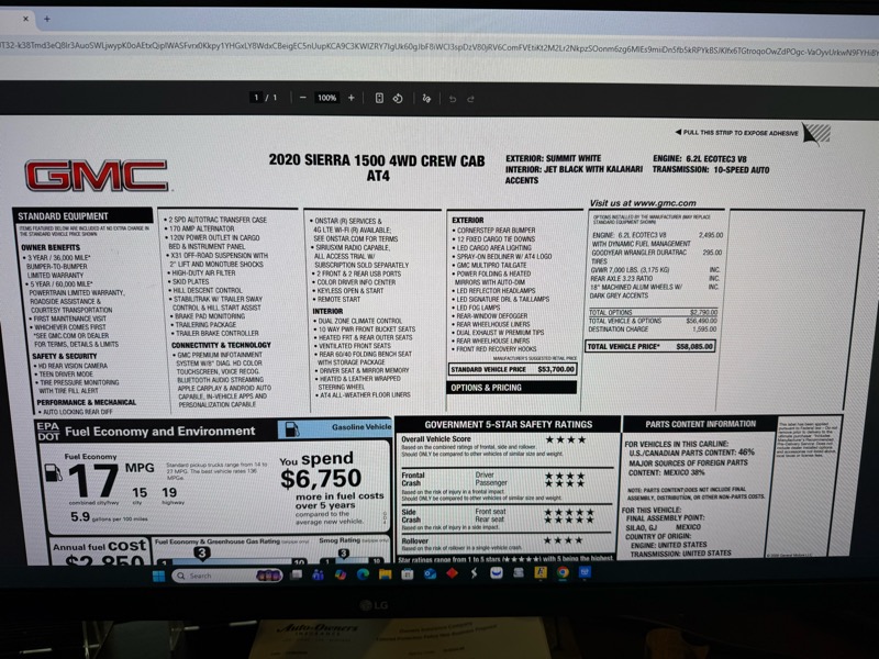 GMC Sierra 1500 AT4 Crew Cab Short Box 4WD 2020