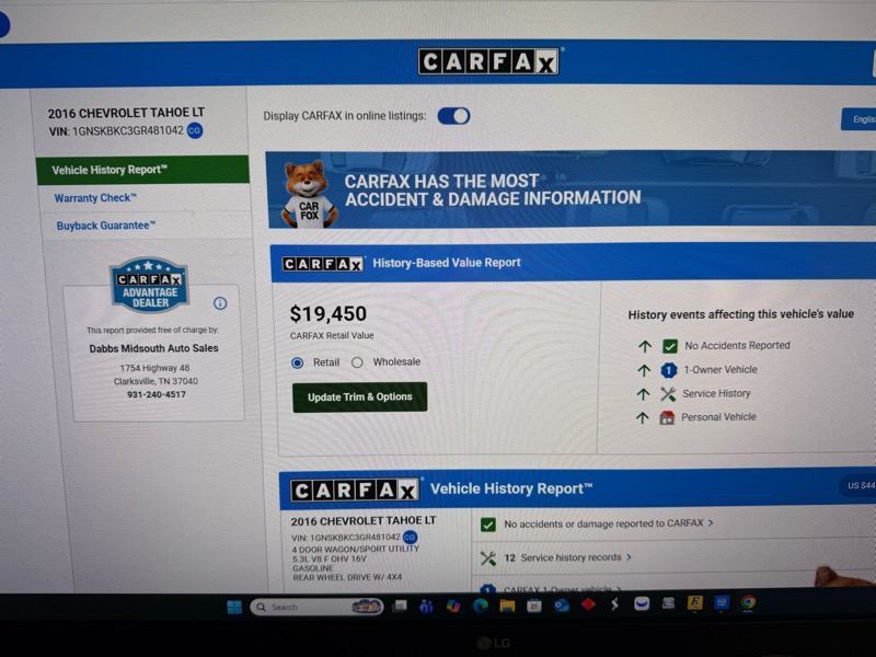 Chevrolet Tahoe LT 4WD 2016