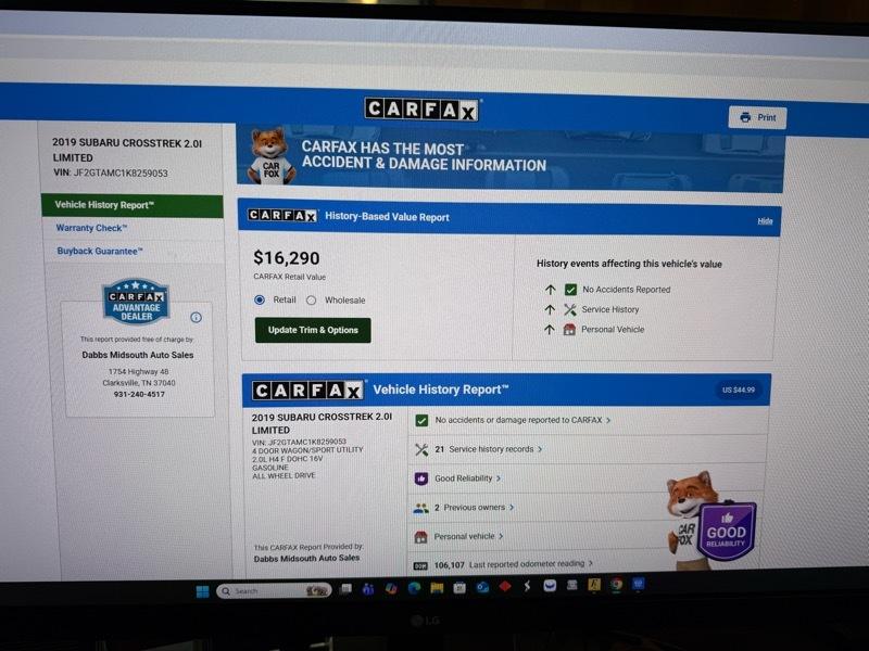 Subaru Crosstrek 2.0i Limited CVT 2019