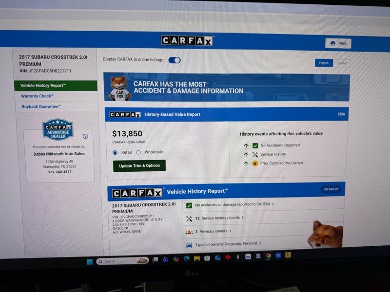 Subaru Crosstrek 2.0i Premium PZEV CVT 2017