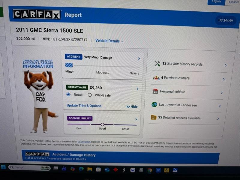 GMC Sierra 1500 SLE Ext. Cab 4WD 2011