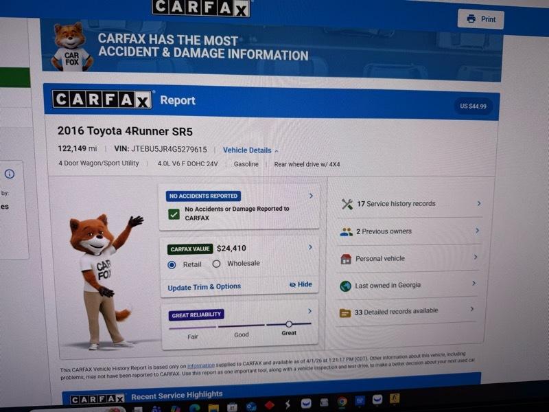 Toyota 4Runner SR5 4WD 2016