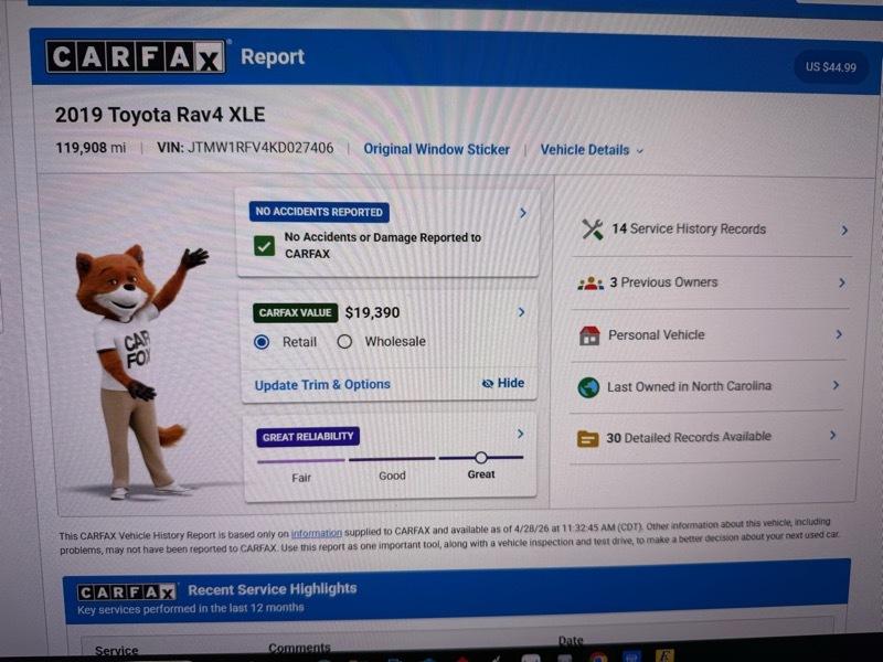 Toyota RAV4 XLE 2019