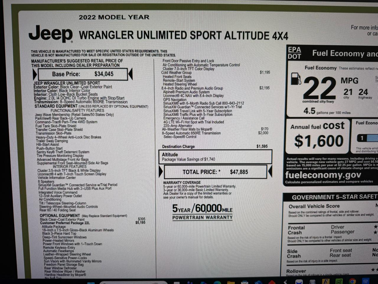 Jeep Wrangler Unlimited Sport 2022