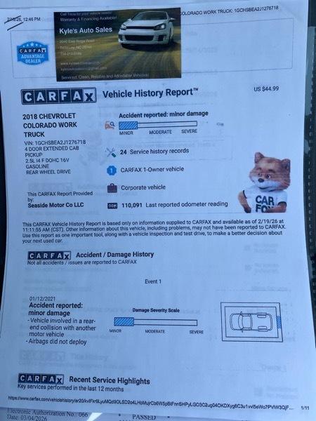 Chevrolet Colorado Work Truck Ext. Cab 2WD 2018