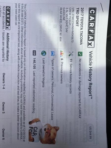 Toyota Tacoma TRD Off Road Double Cab 5' Bed V6 4x4 AT (Natl) 2017