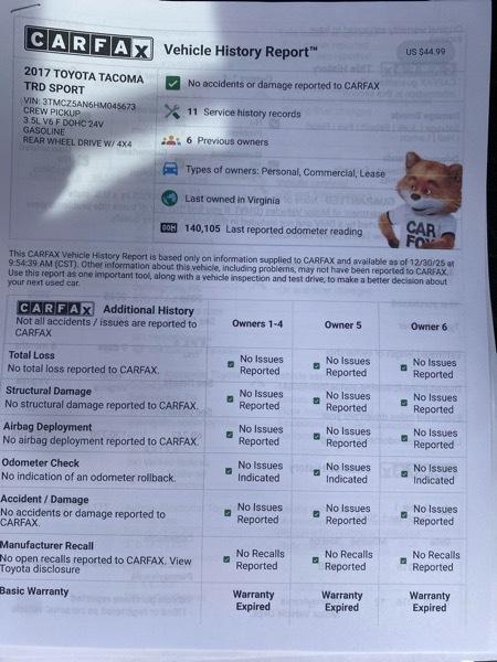 Toyota Tacoma TRD Off Road Double Cab 5' Bed V6 4x4 AT (Natl) 2017