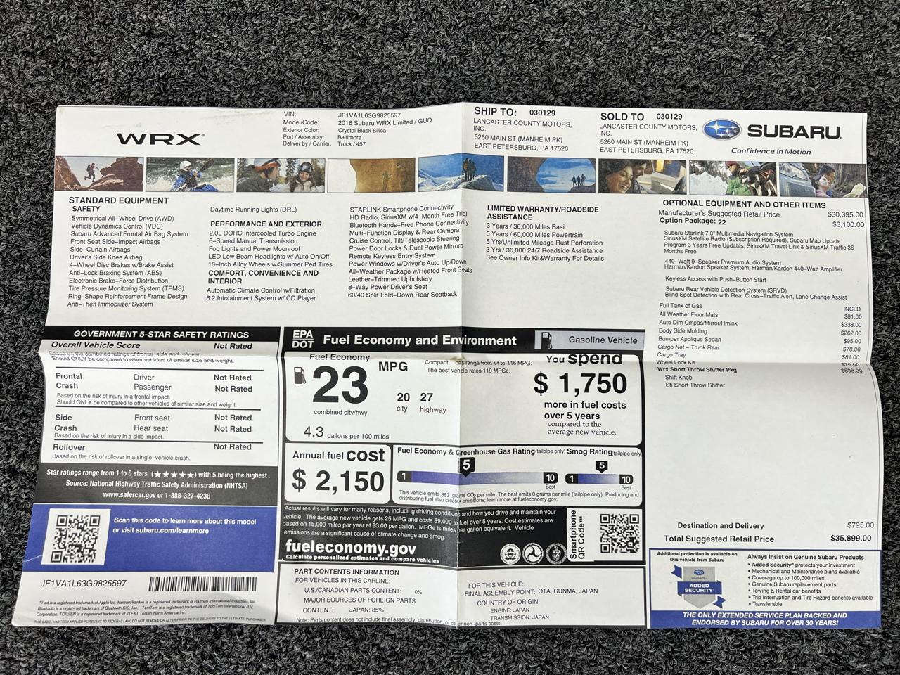 Subaru WRX Limited 2016