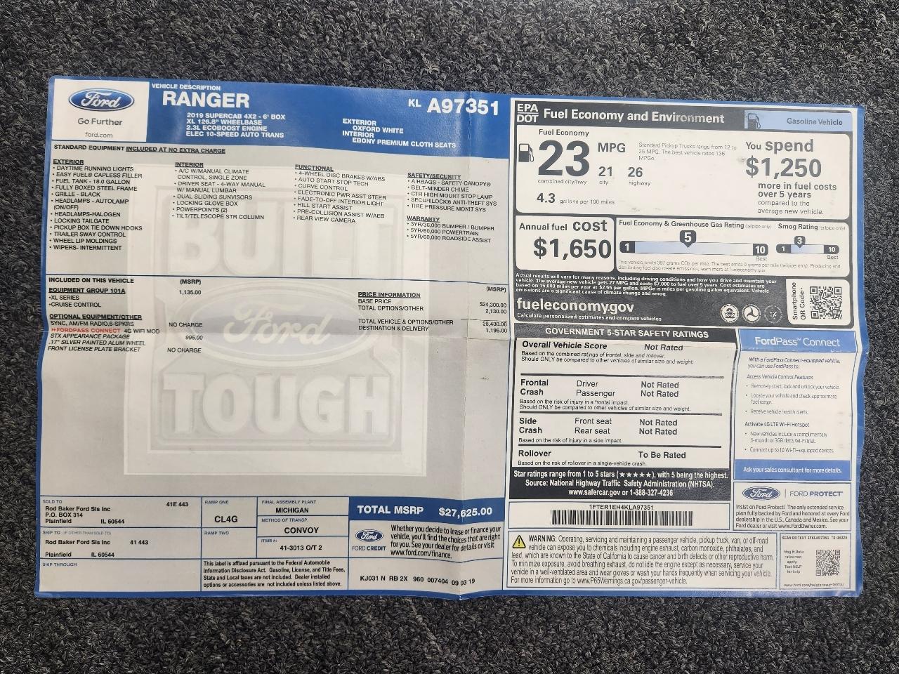 Ford Ranger 114" WB STX 2019