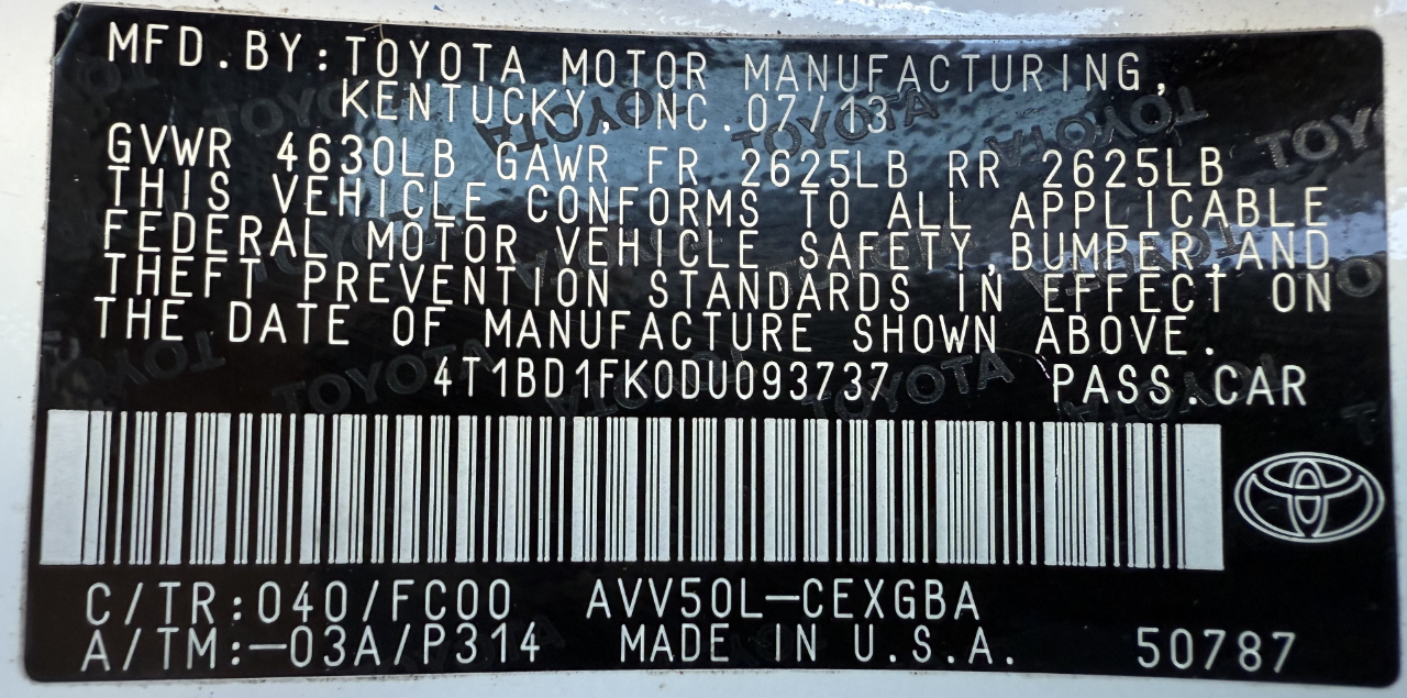 Toyota Camry Hybrid 4dr Sdn XLE (Natl) 2013