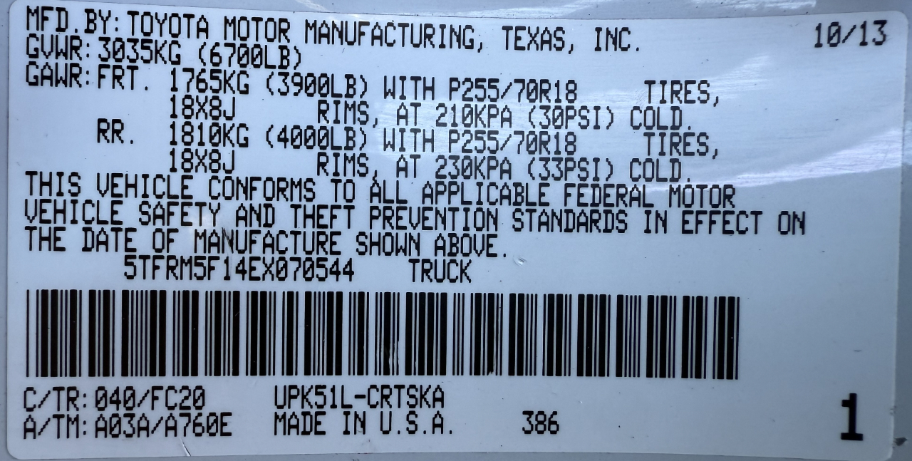 Toyota Tundra 2WD Truck Double Cab 4.6L V8 6-Spd AT SR5 (Natl) 2014
