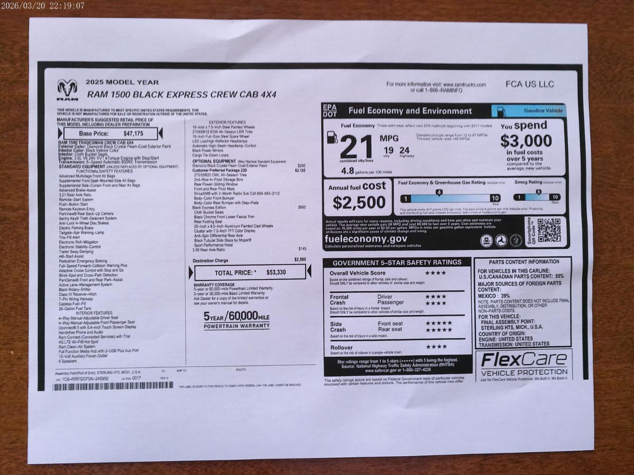 RAM 1500 Express 4x4 Crew Cab 5'7" Box 2025