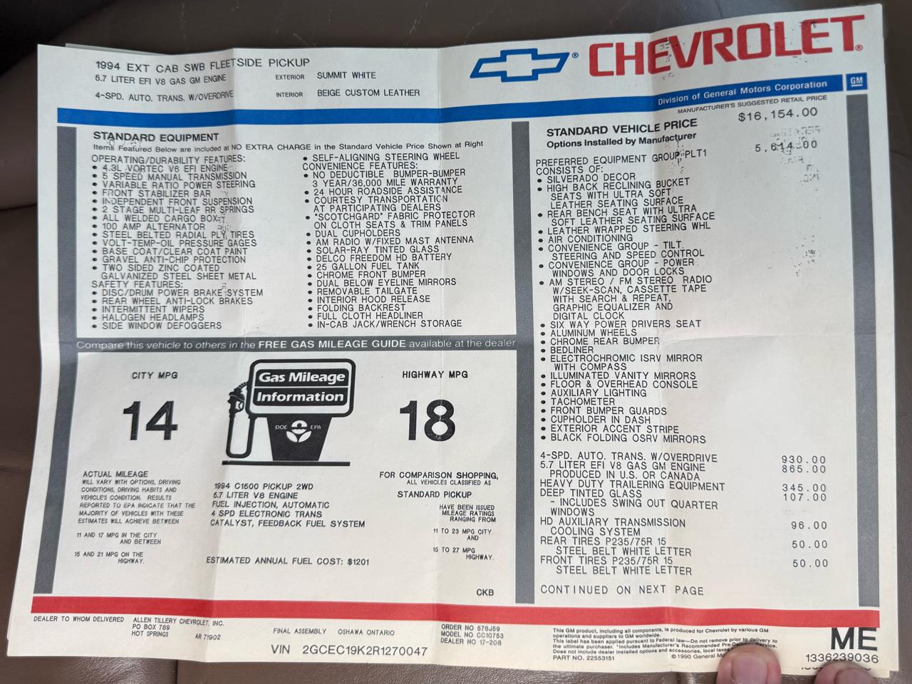 Chevrolet C/K 1500 Ext. Cab 6.5-ft. Bed 2WD 1994