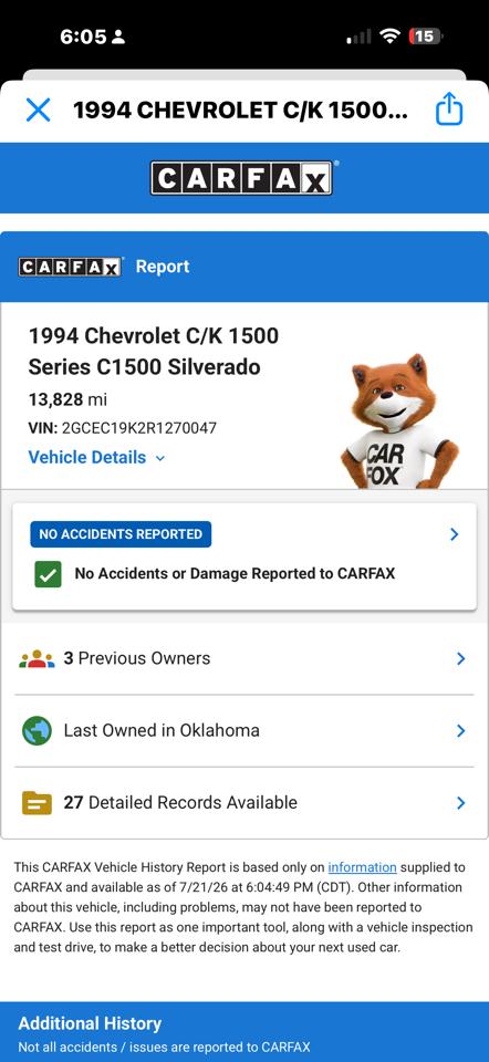 Chevrolet C/K 1500 Ext. Cab 6.5-ft. Bed 2WD 1994