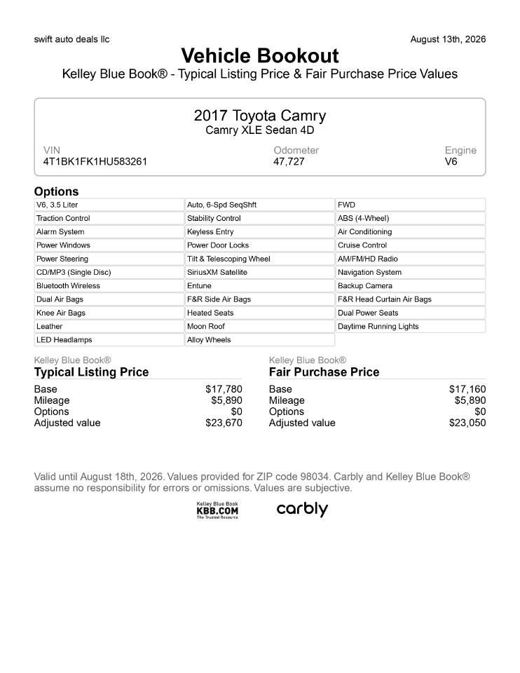Toyota Camry XLE V6 2017