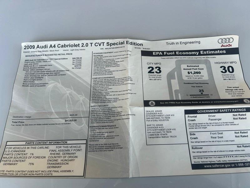 Audi A4 2.0T Cabriolet FrontTrak Multitronic 2009