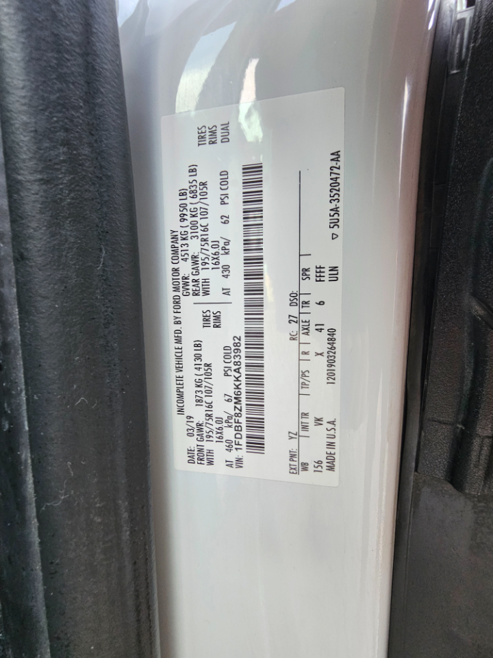 Ford Transit Chassis T-350 DRW 156" WB 9950 GVWR 2019