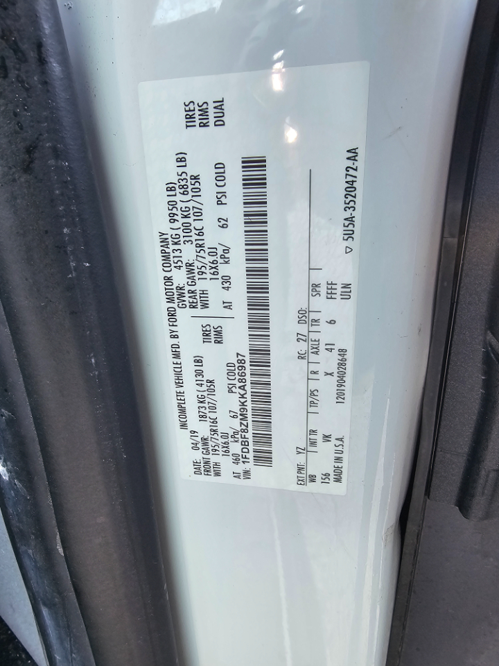 Ford Transit Chassis T-350 DRW 156" WB 9950 GVWR 2019