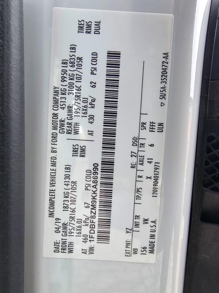 Ford Transit Chassis T-350 DRW 156" WB 9950 GVWR 2019