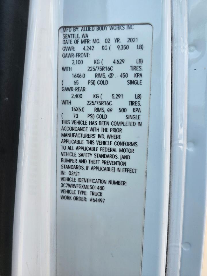RAM ProMaster Chassis Cab 3500 159" WB 104" CA 2021