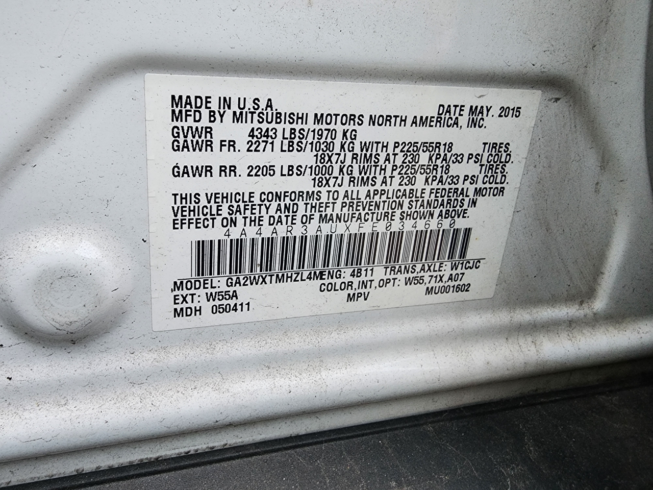 Mitsubishi Outlander Sport ES AWC 2015