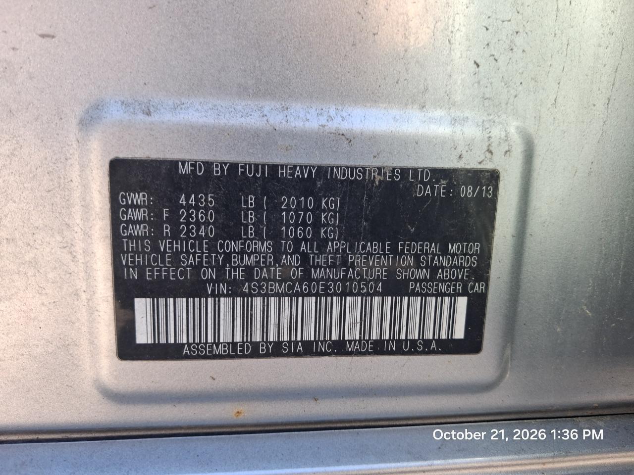Subaru Legacy 2.5i 2014