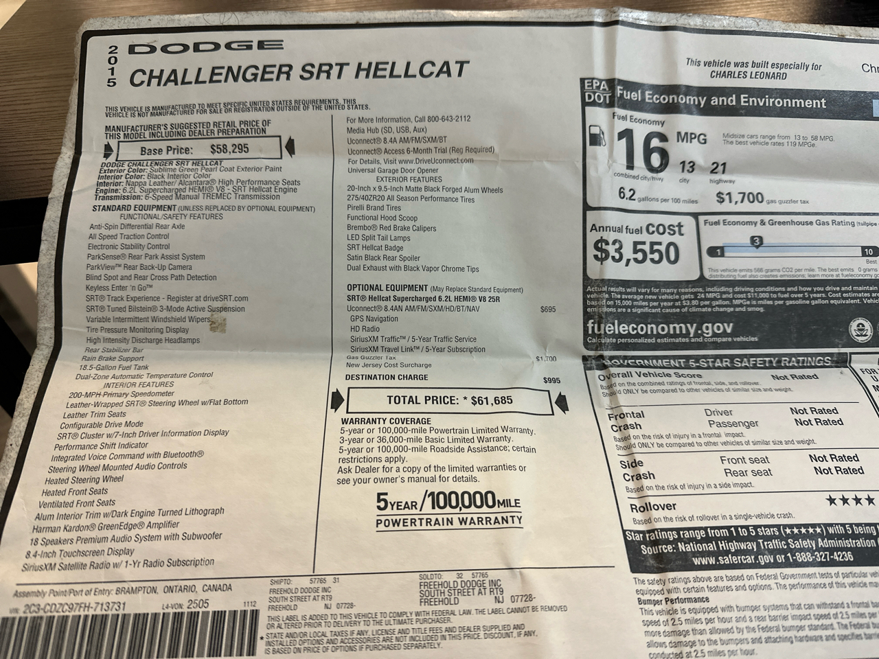 Dodge Challenger SRT Hellcat Coupe 2015