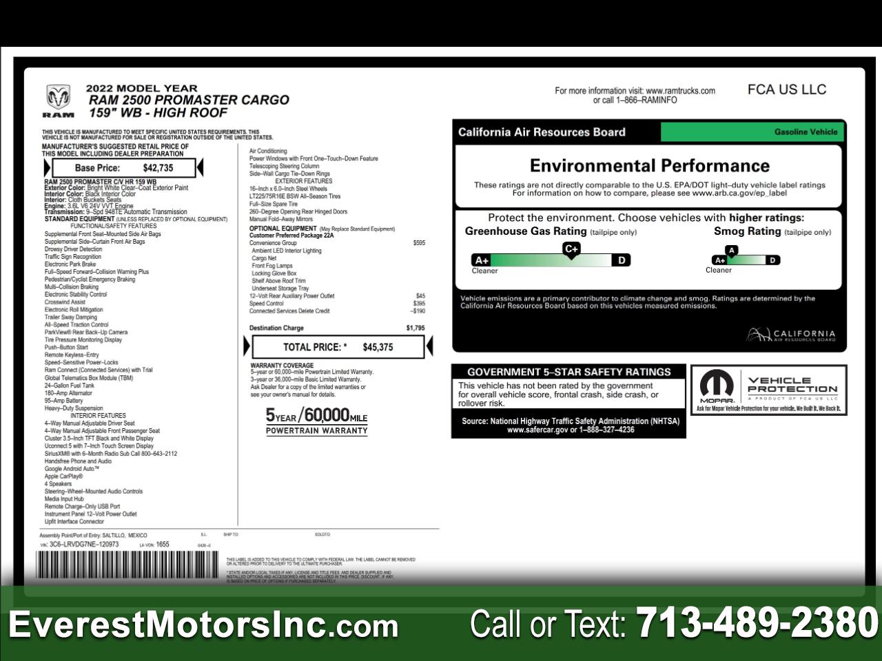 2022 RAM ProMaster Cargo Van Base