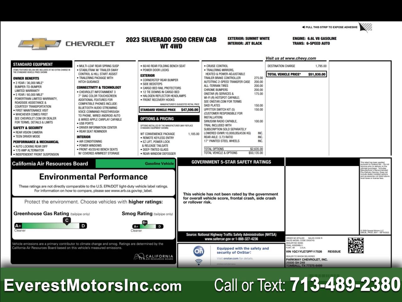 2023 Chevrolet Silverado 2500HD WT 4X4 CREWCAB SHORT B 6.6L V8 GAS 1OWNER